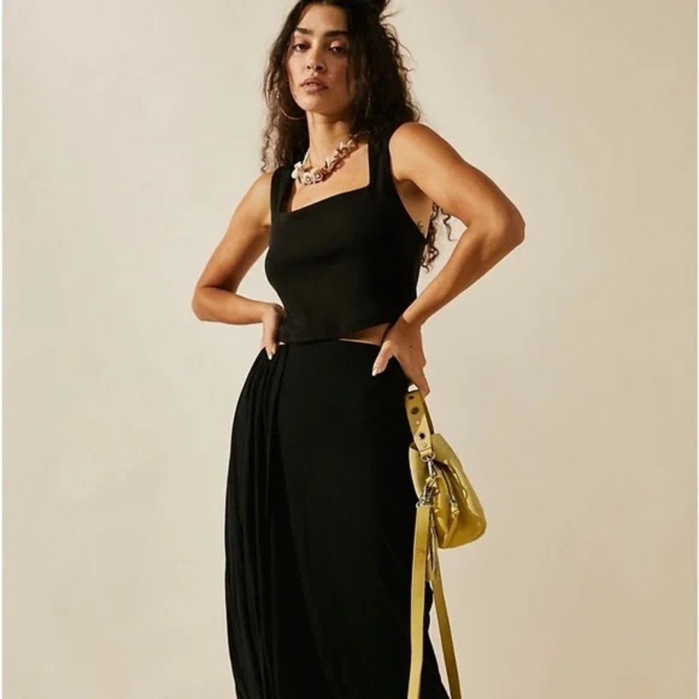 Free People FP Beach Daphne faux wrap maxi skirt in black size Medium